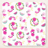 Tropisches Muster, Flamingos, Wassermelonen, Blume Rechteckiger Pappuntersetzer (Vorderseite)