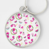Tropisches Muster, Flamingos, Wassermelonen, Blume Schlüsselanhänger (Vorne)