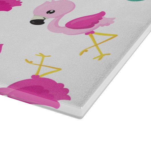 Tropisches Muster, Flamingos, Wassermelonen, Blume Schneidebrett (Ecke)