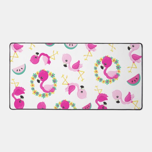 Tropisches Muster, Flamingos, Wassermelonen, Blume Schreibtischunterlage (Vorderseite)