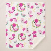 Tropisches Muster, Flamingos, Wassermelonen, Blume Sherpadecke (Vorderseite)