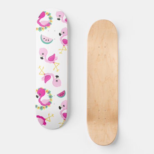 Tropisches Muster, Flamingos, Wassermelonen, Blume Skateboard (Vorderseite)