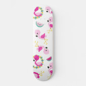 Tropisches Muster, Flamingos, Wassermelonen, Blume Skateboard (Vorderseite)