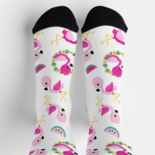 Tropisches Muster, Flamingos, Wassermelonen, Blume Socken