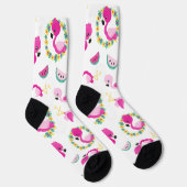 Tropisches Muster, Flamingos, Wassermelonen, Blume Socken (Rechts)