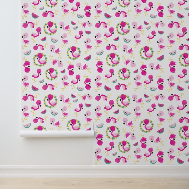 Tropisches Muster, Flamingos, Wassermelonen, Blume Tapete (Anwendung)