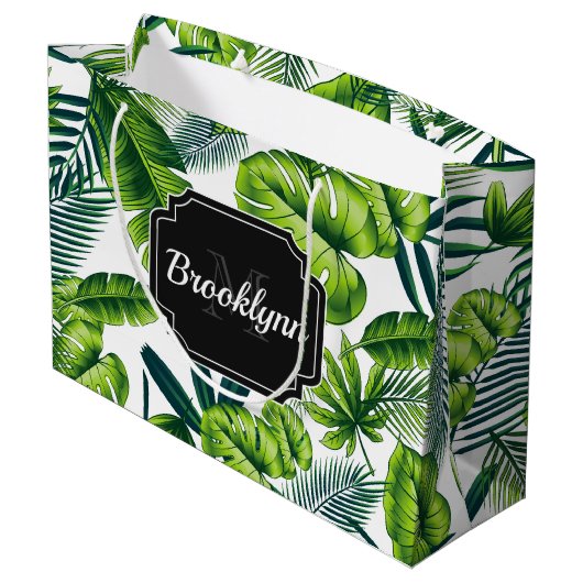 Tropisches Muster Große Geschenktüte (Rückseite Schrägansicht)