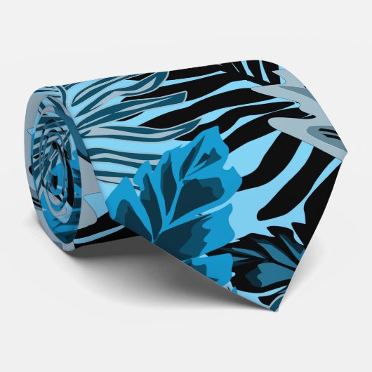 Tropisches Muster in Blau und Schwarz. Krawatte (Gerollt)