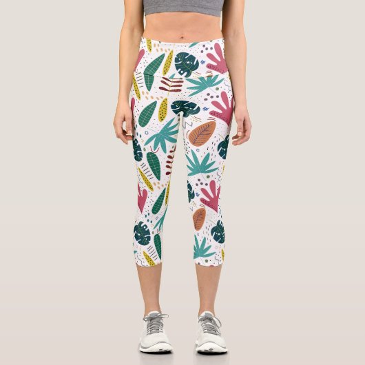 Tropisches Muster mit bunten Blätter Capri Leggings (Vorderseite)