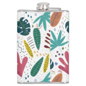 Tropisches Muster mit bunten Blätter Flachmann (Rückseite)