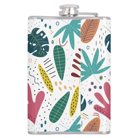 Tropisches Muster mit bunten Blätter Flachmann (Rückseite)