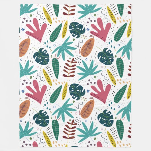 Tropisches Muster mit bunten Blätter Fleecedecke (Vorderseite)