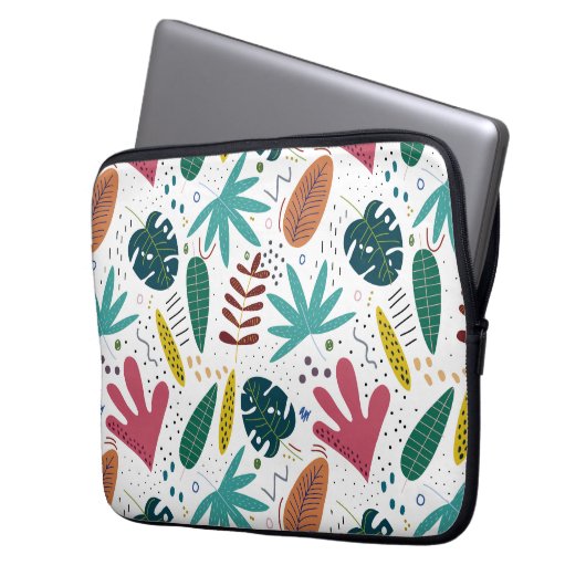 Tropisches Muster mit bunten Blätter Laptopschutzhülle (Vorderseite Links)