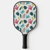 Tropisches Muster mit bunten Blätter Pickleball Schläger (Rückseite)