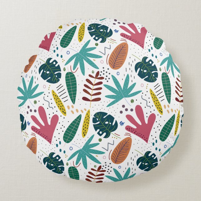 Tropisches Muster mit bunten Blätter Rundes Kissen (Vorderseite)
