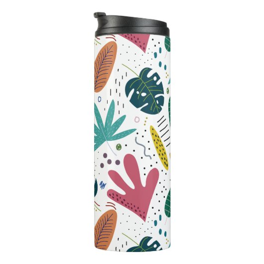 Tropisches Muster mit bunten Blätter Thermosbecher (Nach rechts gedreht)