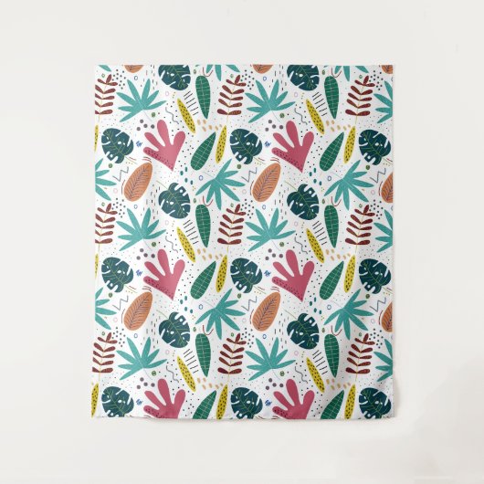 Tropisches Muster mit bunten Blätter Wandteppich (Vorderseite)