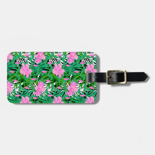 Tropisches Muster mit Dschungel-Blumen Gepäckanhänger (Vorderseite horizontal)