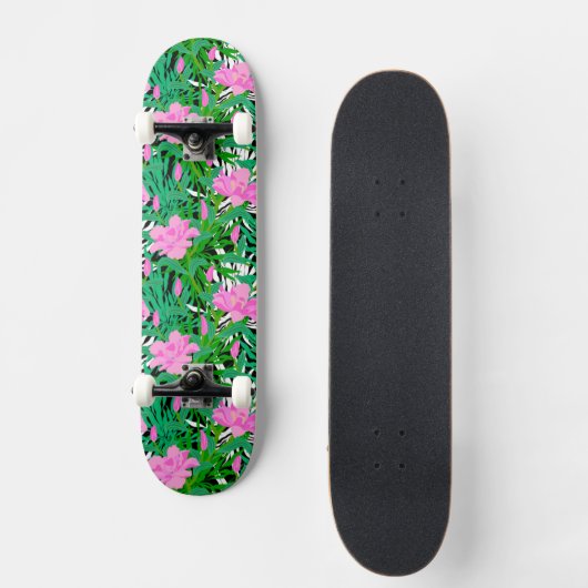Tropisches Muster mit Dschungel-Blumen Skateboard (Vorderseite)