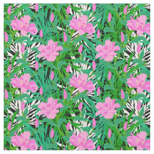 Tropisches Muster mit Dschungel-Blumen Stoff (Nahaufnahme)