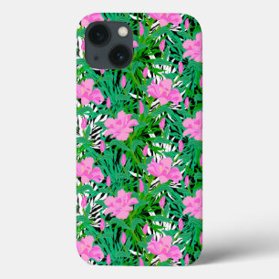 Tropisches Muster mit Dschungelbäumen-Blume iPhone 13 Hülle