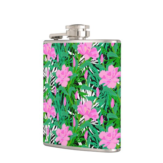 Tropisches Muster mit Dschungelbäumen-Blume Flachmann (Links)