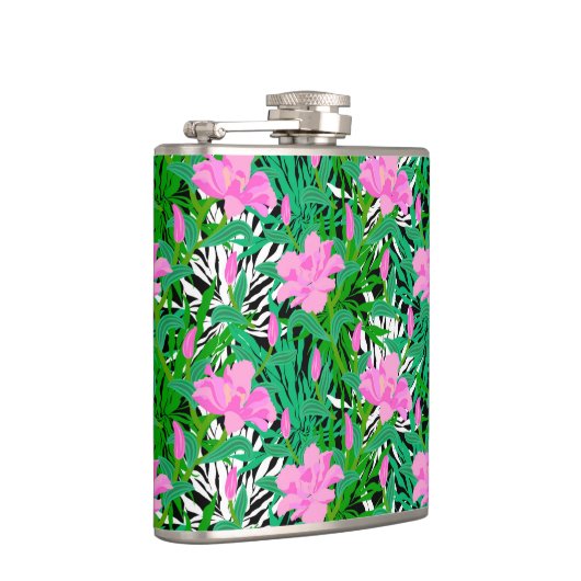 Tropisches Muster mit Dschungelbäumen-Blume Flachmann (Rechts)