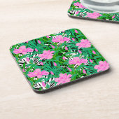 Tropisches Muster mit Dschungelbäumen-Blume Getränkeuntersetzer (Linke Seite)