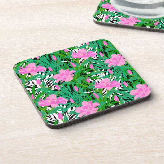 Tropisches Muster mit Dschungelbäumen-Blume Getränkeuntersetzer (Linke Seite)