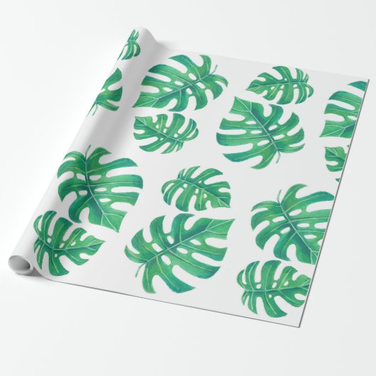 Tropisches Muster mit Monstera-Blätter Geschenkpapier (Ungerollt)