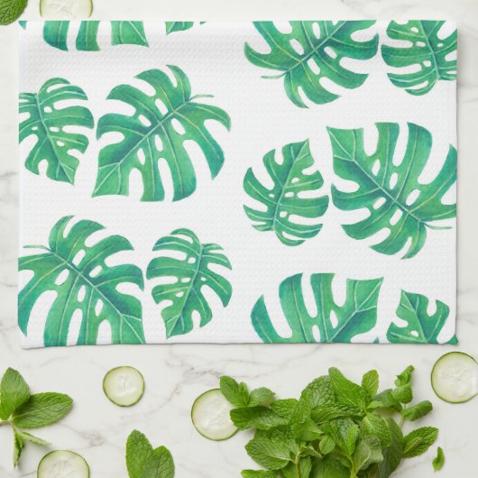 Tropisches Muster mit Monstera-Blätter Geschirrtuch (Gefaltet)