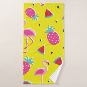  tropisches Muster mit rosa Ananas, Flamingos, w Badehandtuch
