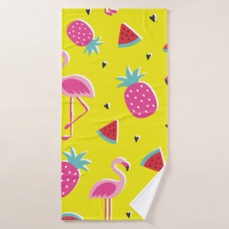  tropisches Muster mit rosa Ananas, Flamingos, w Badehandtuch