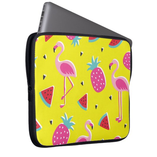 tropisches Muster mit rosa Ananas, Flamingos, w Laptopschutzhülle (Vorne Rechts)