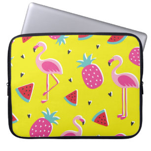 tropisches Muster mit rosa Ananas, Flamingos, w Laptopschutzhülle