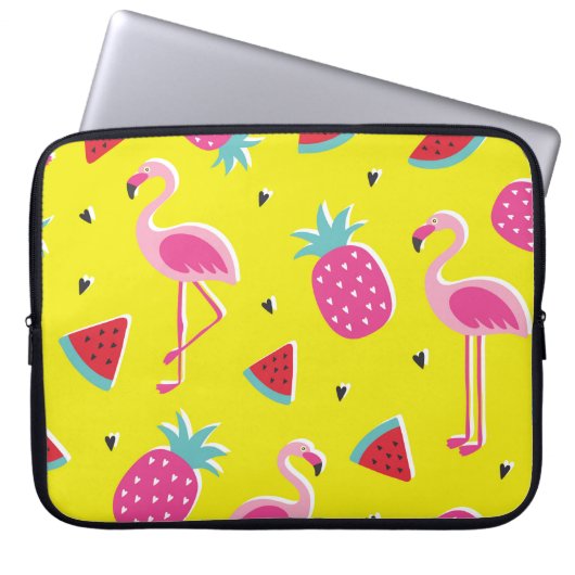 tropisches Muster mit rosa Ananas, Flamingos, w Laptopschutzhülle (Vorderseite)