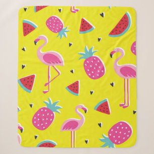 tropisches Muster mit rosa Ananas, Flamingos, w Sherpadecke