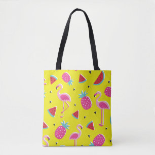 tropisches Muster mit rosa Ananas, Flamingos, w Tasche
