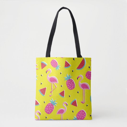 tropisches Muster mit rosa Ananas, Flamingos, w Tasche (Vorderseite)