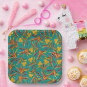 Tropisches Muster mit roten und gelben Blättern Pappteller (Party)