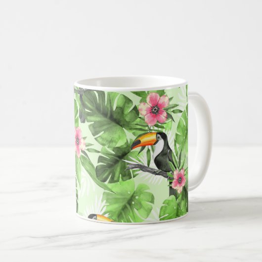 Tropisches Muster mit Toucan Kaffeetasse (VorderseiteRechts)