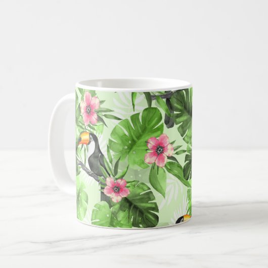 Tropisches Muster mit Toucan Kaffeetasse (Vorderseite Links)