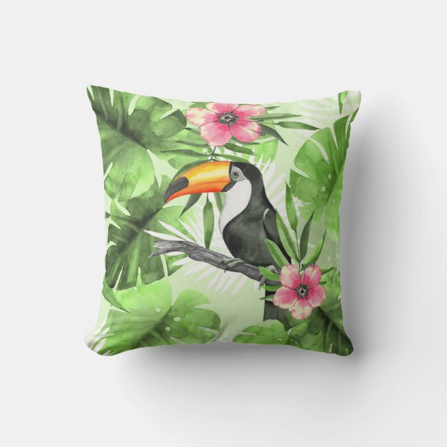 Tropisches Muster mit Toucan Kissen (Vorderseite)