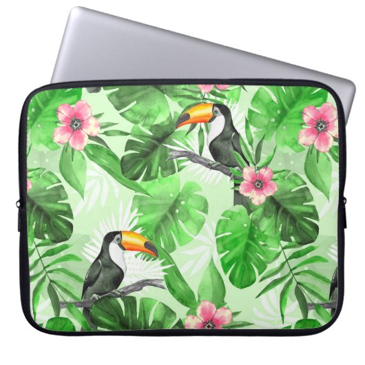 Tropisches Muster mit Toucan Laptopschutzhülle (Vorderseite)
