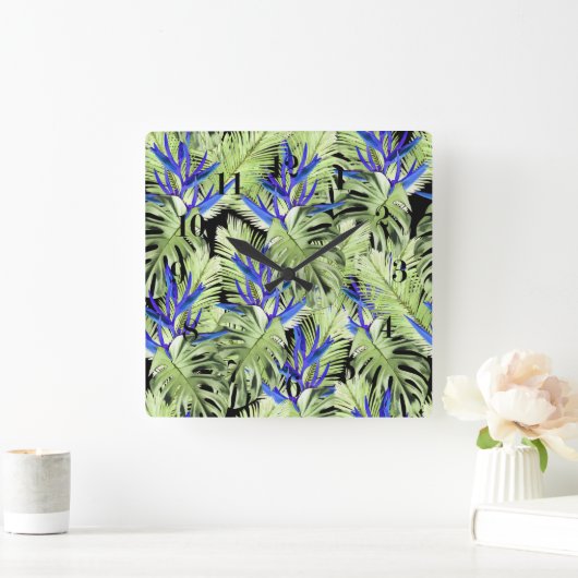 tropisches Muster Quadratische Wanduhr (Zuhause)