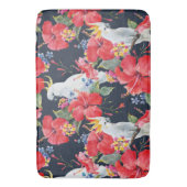 Tropisches Muster Roter Hibiskus Cockatoo Badematte (Vorderseite Vertikal)