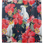 Tropisches Muster Roter Hibiskus Cockatoo Duschvorhang (Vorderseite)