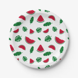 tropisches Muster, Wassermelonmuster, tropischer O Pappteller