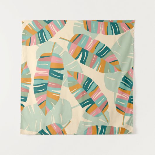 Tropisches nahtloses Muster mit abstrakten Blätter Wandteppich (Vorderseite)