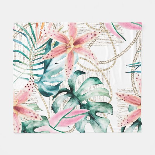 Tropisches nahtloses Muster mit Orchideen-Blätter  Fleecedecke (Vorderseite (Horizontal))